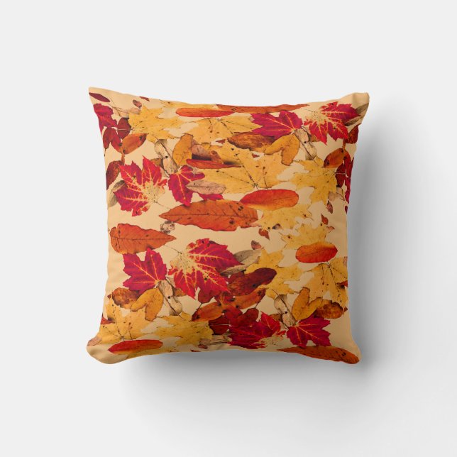 Coussin Feuillage d'automne dans le brun jaune orange (Recto)