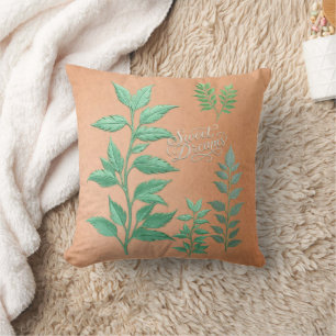 Coussin Feuillage de sauge vintage sur rose atténué 