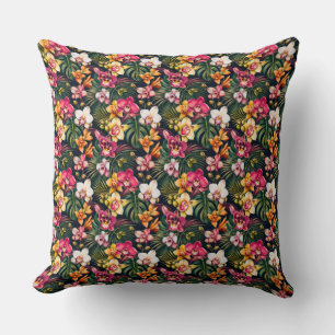 Coussin Feuillage tropical vibrant d'orchidée