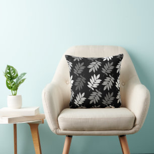 Coussin Feuille aînée grand motif noir blanc gris
