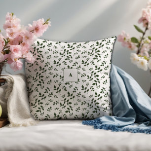 Coussin Feuille blanc vert motif