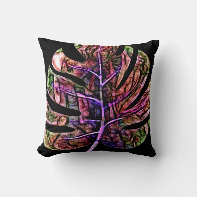 Coussin Feuille claire de néon tropical (Recto)