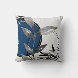 Coussin Feuille d'aquarelle Abstraite gris et bleu