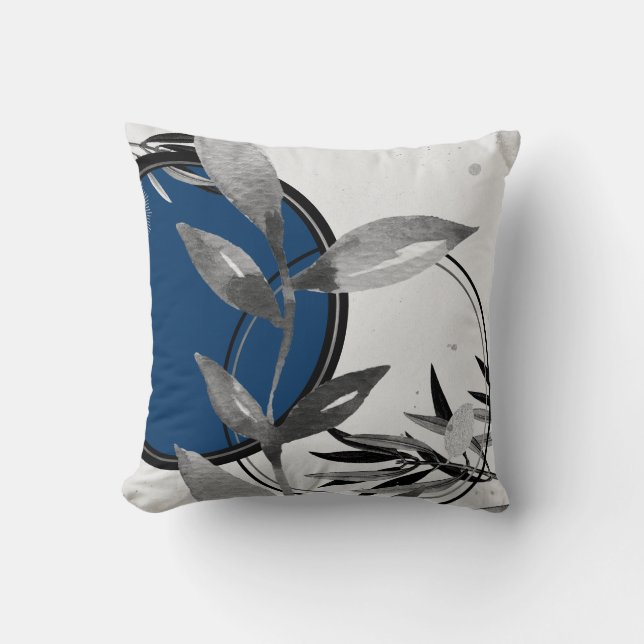 Coussin Feuille d'aquarelle Abstraite gris et bleu (Recto)