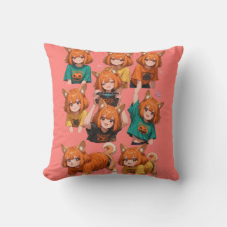 Coussin Feuille d'autocollants de renarde anime mignonne –