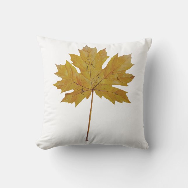 Coussin Feuille d'automne orange brun Aquarelle. (Recto)