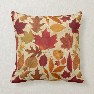 Coussin Feuille d'automne sur la damassé beige