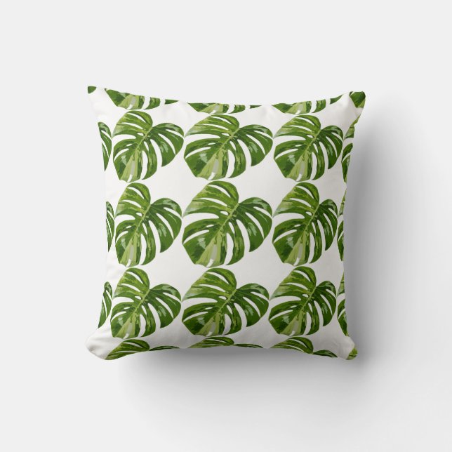 Coussin Feuille de Monstera Albo - Décoration botanique de (Recto)