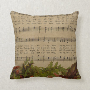 Coussin Feuille de musique vintage de chant de Noël