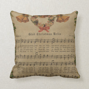 Coussin Feuille de musique vintage de chant de Noël