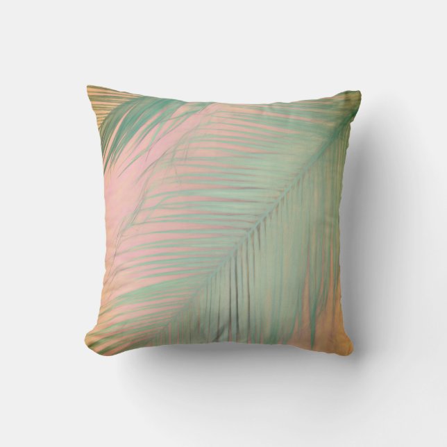 Coussin feuille de palme pastel vert et rose (Recto)