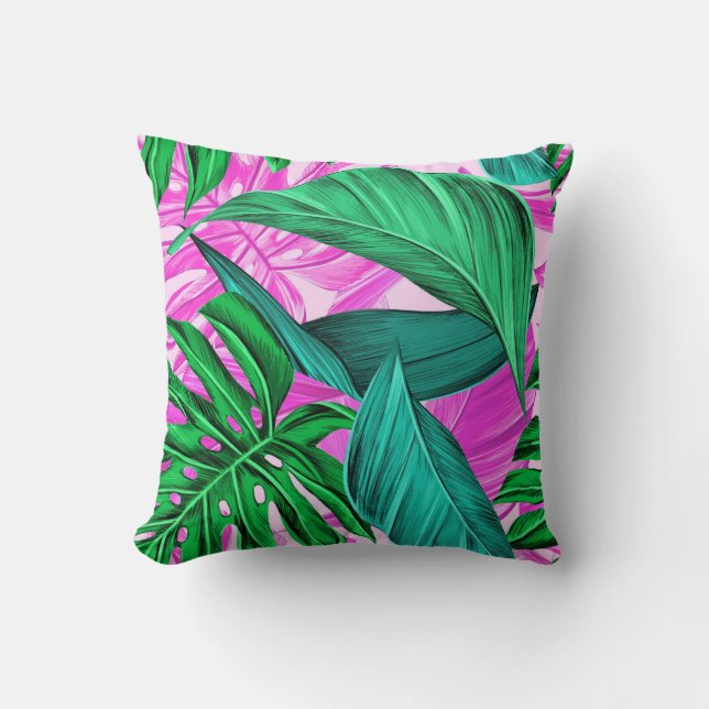 Coussin Feuille de palme tropicale rose (Recto)