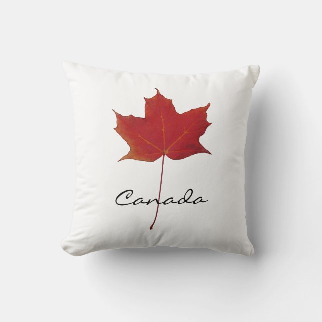Coussin Feuille d'érable canadienne d'automne rouge - (Recto)
