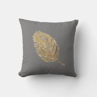 Coussin feuille d'or -1 en gris foncé