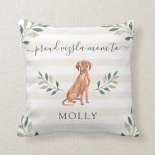 Coussin Feuille et rayures botaniques fiers de la maman  