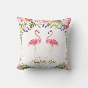 Coussin Feuille floral d'été tropical de Flamant rose