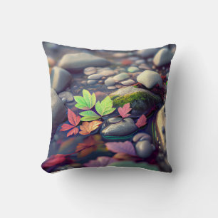 Coussin Feuille Galets Calme Nature Tranquille Rivière pai