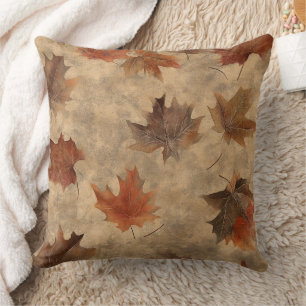 Coussin Feuille Marron Or Vert Olive Naturelle Pressée