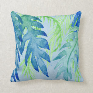 Coussin Feuille moderne côtier tropical coloré Océan bleu