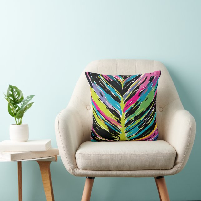 Coussin Feuille tropicale Abstraite vibrante multicolore (Chaise)