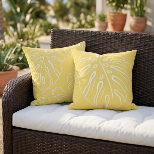Coussin Feuille Tropicale Blanche Motif Clair Jaune Maïs E