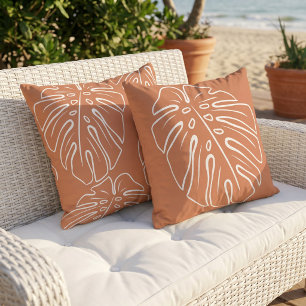 Coussin Feuille Tropicale Blanche Motif Sienne Orange Marr