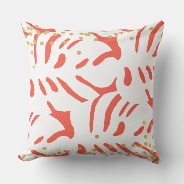 Coussin Feuille tropicale orange et blanche avec Faux Gold (Recto)