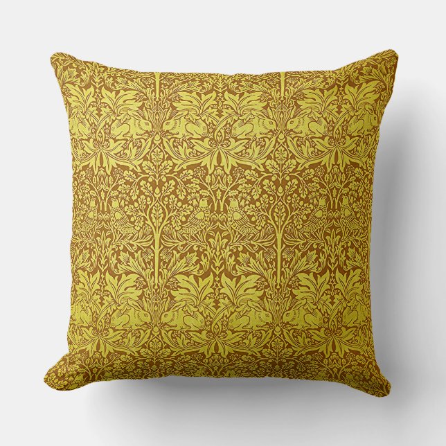 Coussin Feuille Woodland Gold Rabbit William Morris Motif (Recto)