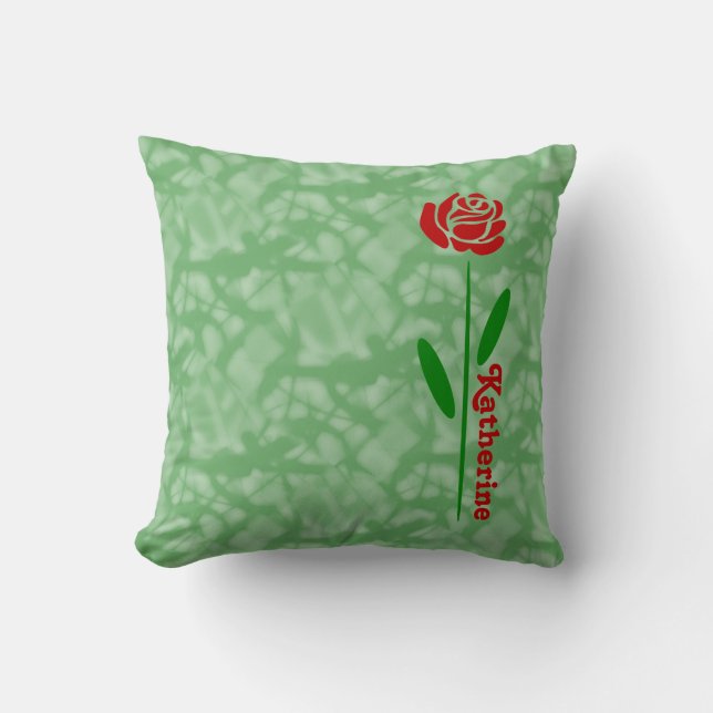 Coussin Feuilles à tige verte rose rouge unique Personnali (Recto)