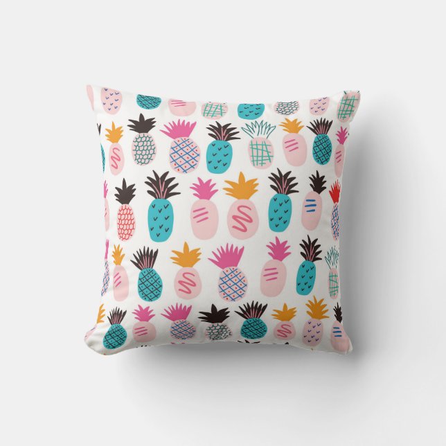 Coussin Feuilles colorés d'ananas, doodle tropical. (Recto)