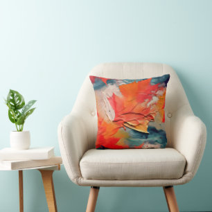 Coussin Feuilles Dans Le Vent – Mouvement Automnal Abstrai