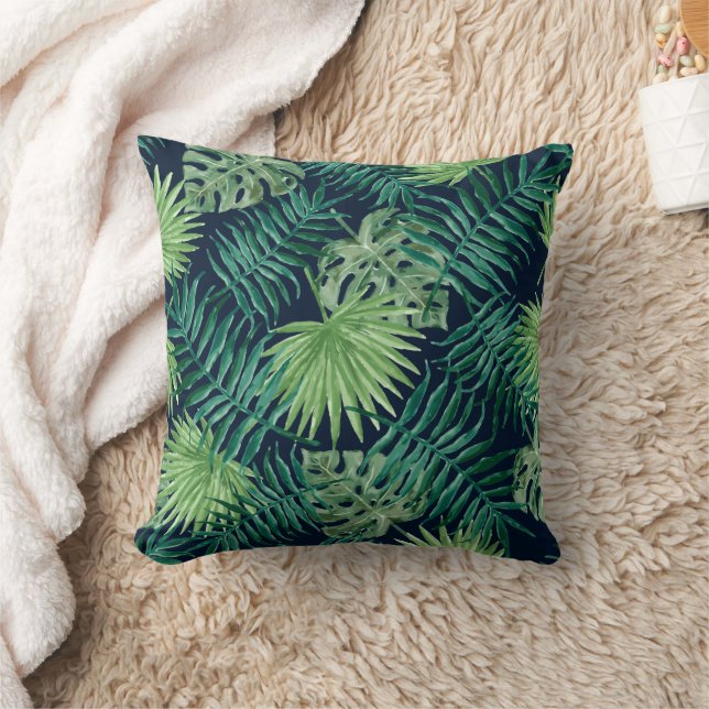 Coussin Feuilles d'aquarelle tropicale sur Arrière - plan  (Couverture)