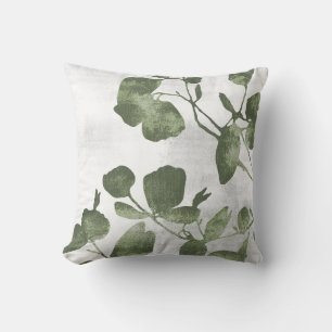Coussin Feuilles d'arbre botaniques vert olive sauge