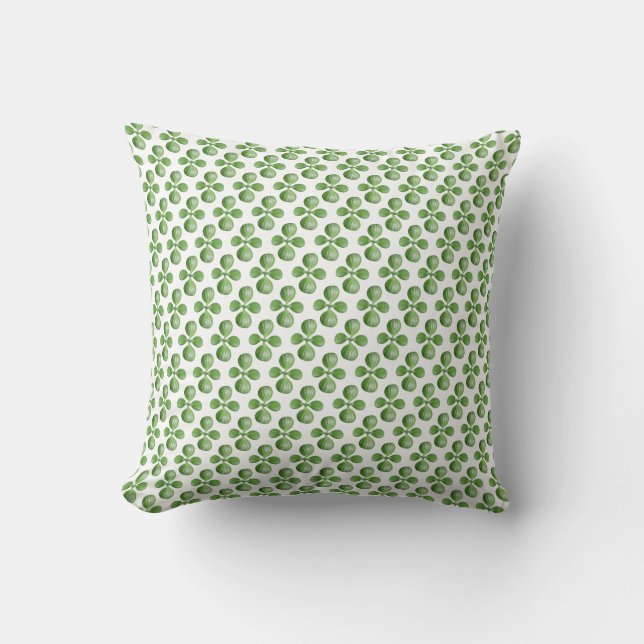 Coussin Feuilles d'arbre en Jade Vert sur Fond Blanc (Recto)