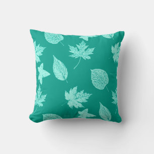 Coussin Feuilles d'automne - aqua et turquoise