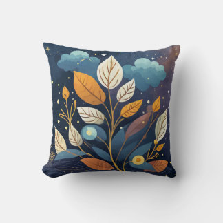 Coussin Feuilles d'automne bleu nuit étoilée