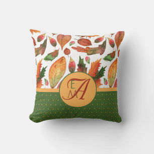 Coussin Feuilles d'automne brodées Décor orange vert