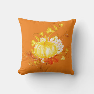 Coussin Feuilles d'automne, citrouille et floral