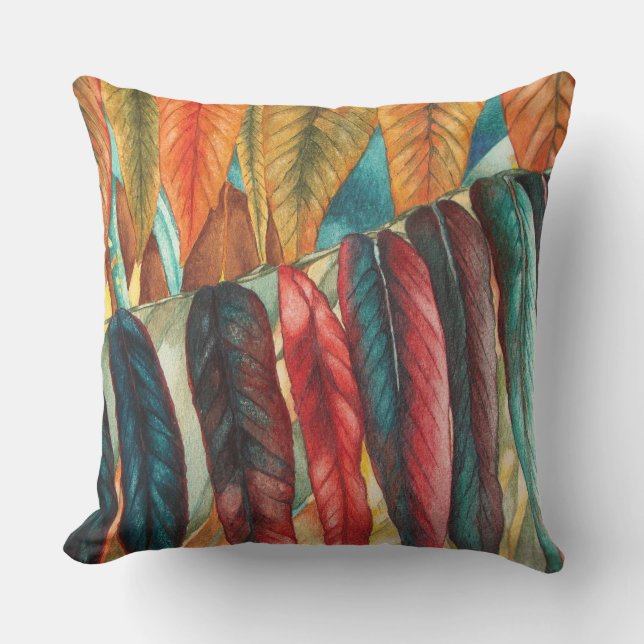 Coussin feuilles d'automne colorées insolites contemporain (Recto)