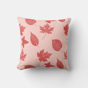 Coussin Feuilles d'automne - corail orange et rose