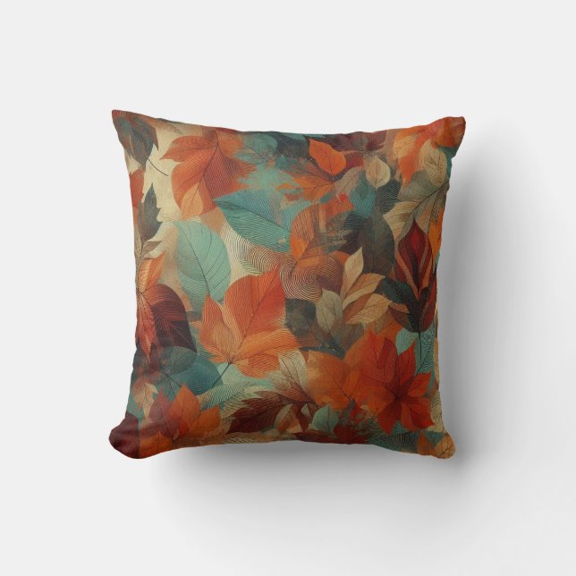 Coussin Feuilles d'automne de ton foncé (Recto)