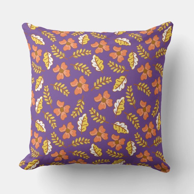 Coussin Feuilles d'automne en chute chaude avec fleurs (Recto)