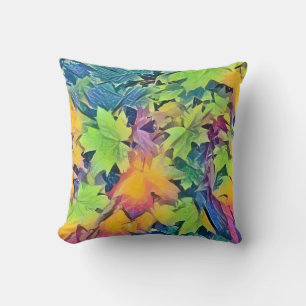 Coussin Feuilles de automne colorées avec aquarelle de cou