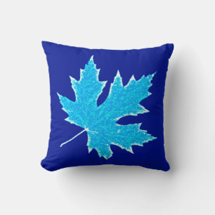 Coussin Feuilles de chêne - bleu et blanc