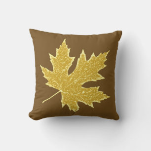 Coussin Feuilles de chêne - chameau tanné et brun