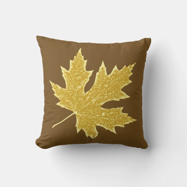 Coussin Feuilles de chêne - chameau tanné et brun (Recto)