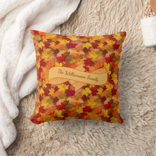 Coussin Feuilles de chute d'aquarelle personnalisées - Aut