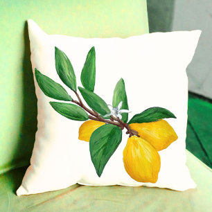 Coussin Feuilles de citron Citron Jaune Vert Feuille Aquar
