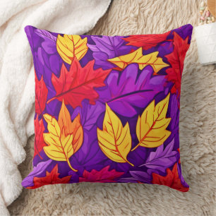Coussin Feuilles de dessins animés : violet, jaune, rouge