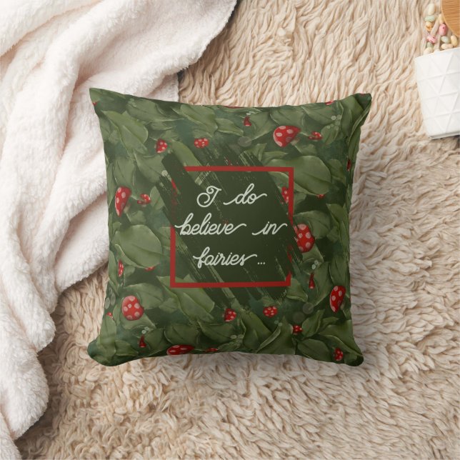 Coussin Feuilles de fées magiques et tabourets rouges Aqua (Couverture)
